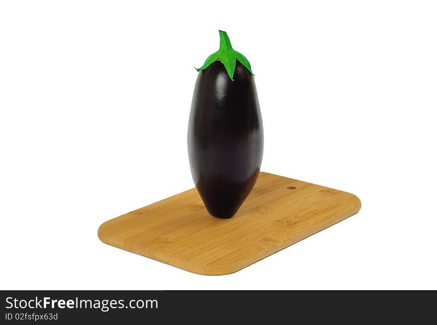 Eggplant On Wooden Board Isolated On White.