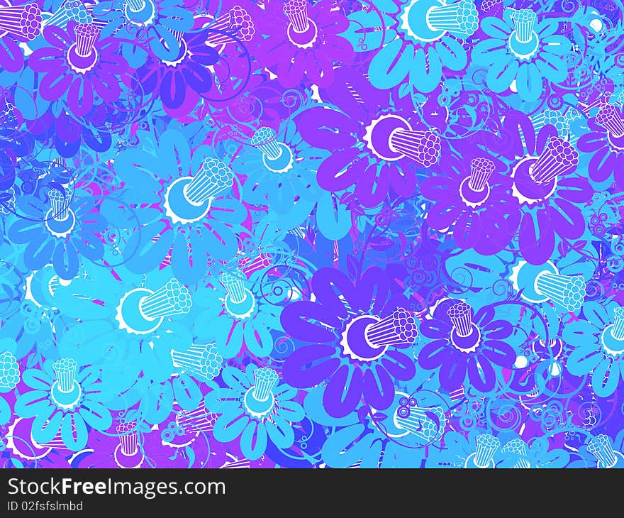 Beautiful background of blue flowers, illustration. Beautiful background of blue flowers, illustration