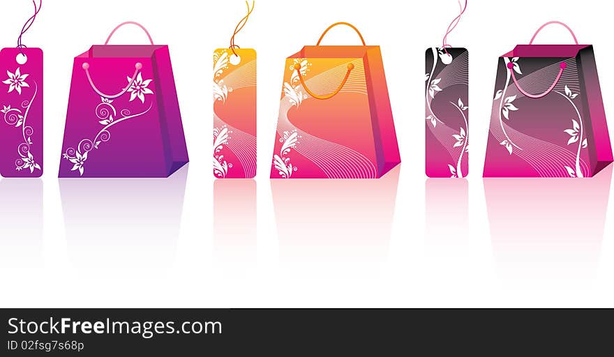 Pink shopping set. Many decorative elements. Isolated on a white background. Vector will be aditional