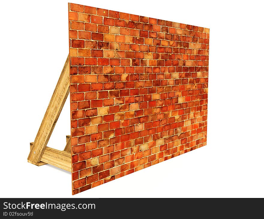 Red bricks wall on white background isolated