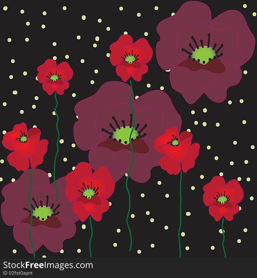 Black background with poppies