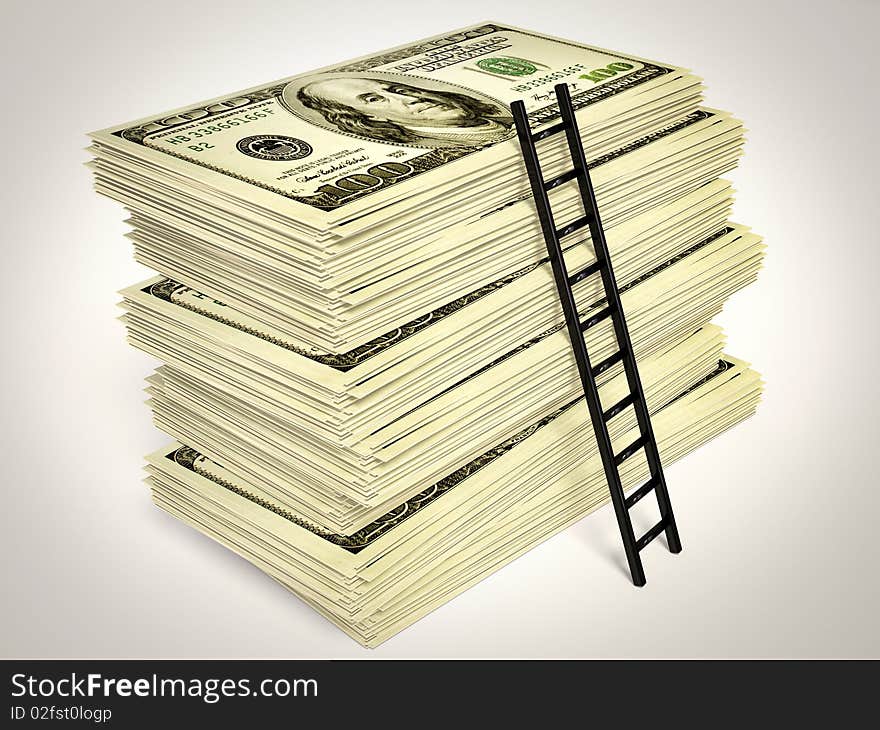 Ladder on a money on white background isolated. Ladder on a money on white background isolated