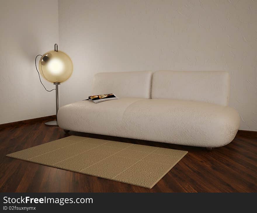 Comfortable evening room with white modern sofa