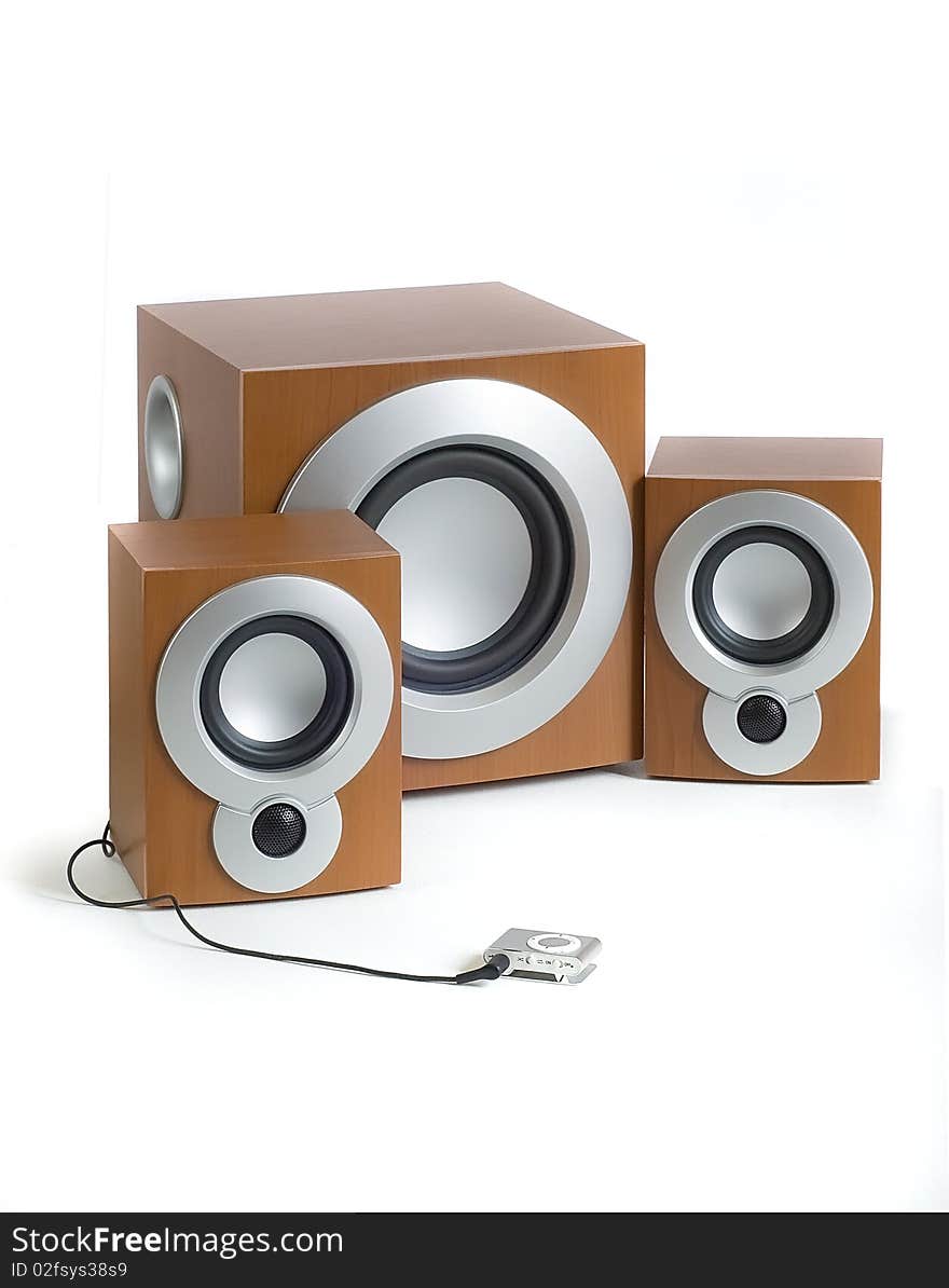 Musical audiosystem on a white background