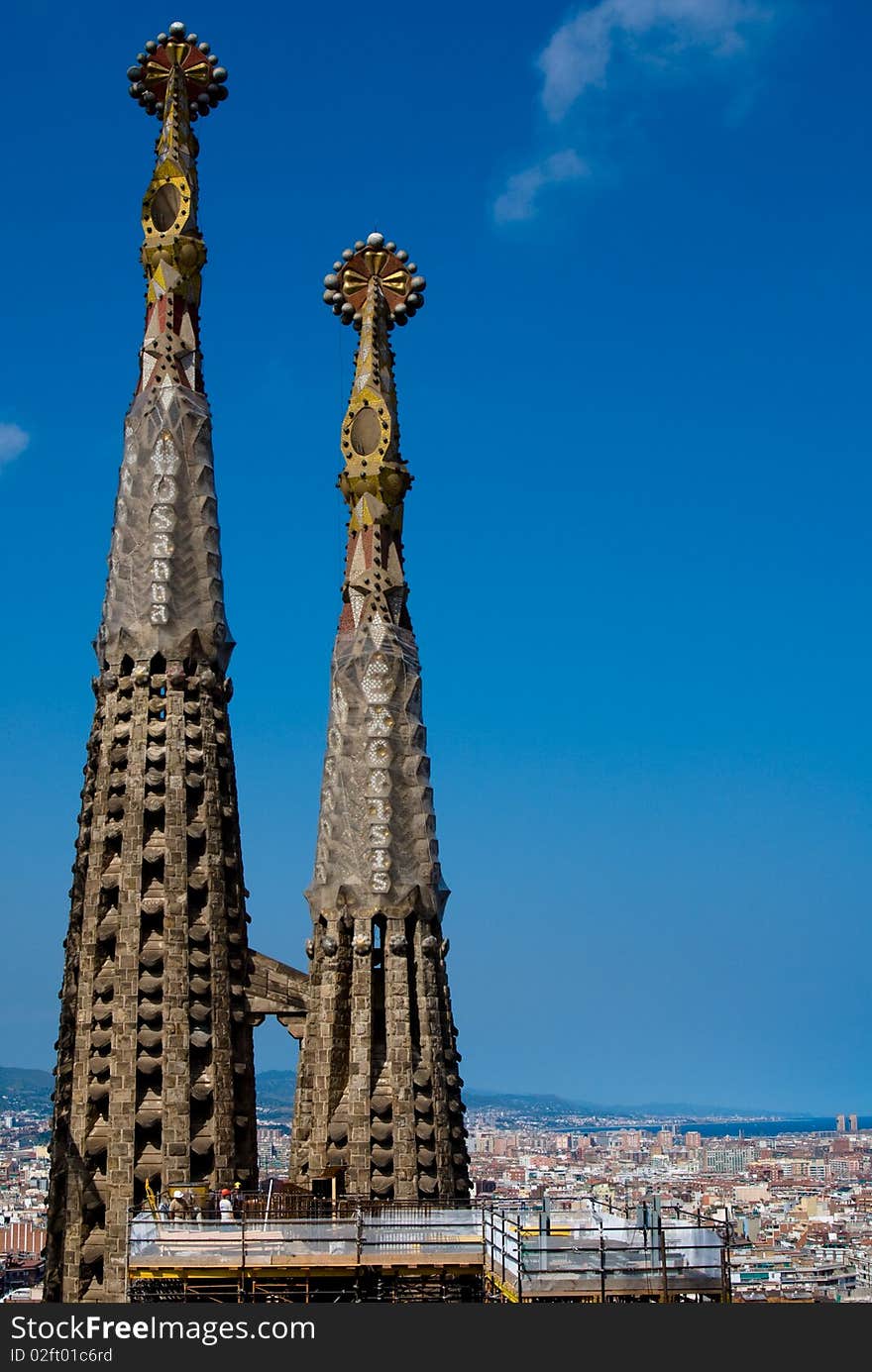 The pinnacle of Sagrada Familia in Barcelona