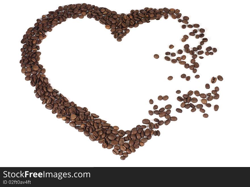 Aromatic coffee beans in the form of heart