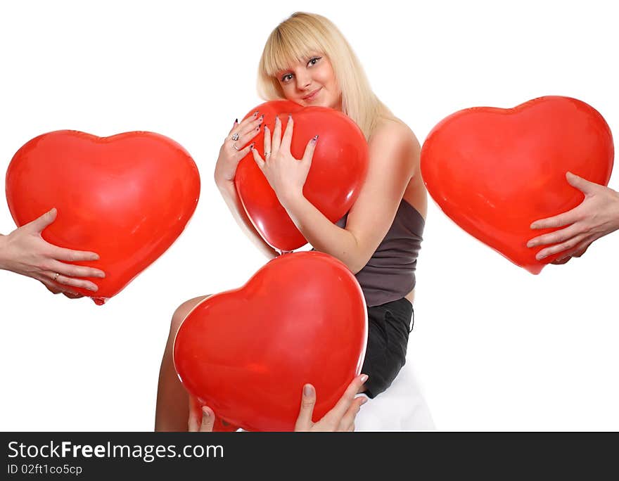 Balloons of red color in a gift. Balloons of red color in a gift