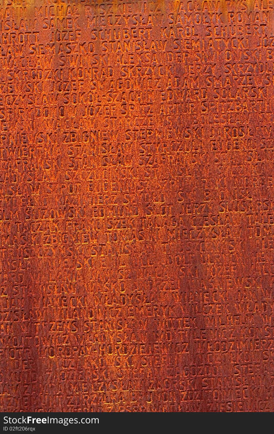 Rusty metal texture with names of people