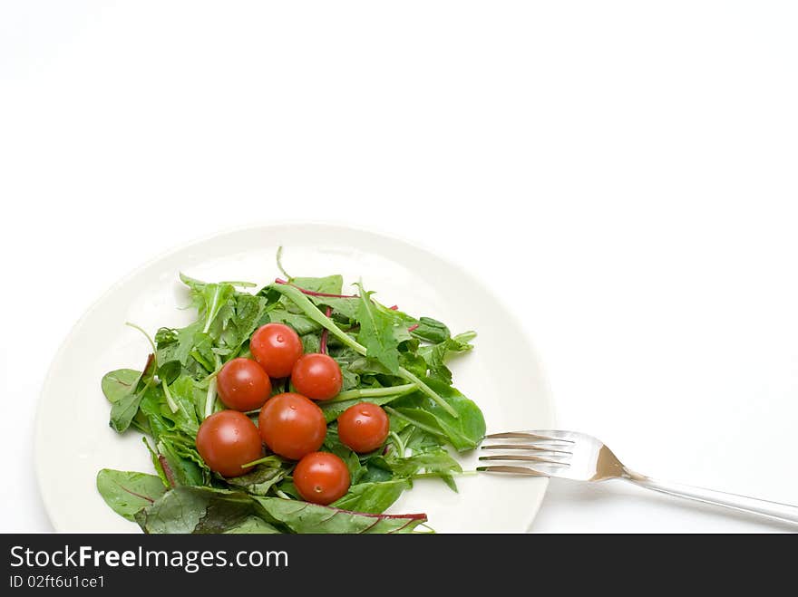 Tomato and Salad Leaf on the plate with fork