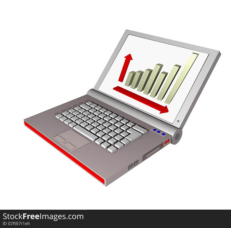 An plain 3d laptop with a diagramm. An plain 3d laptop with a diagramm