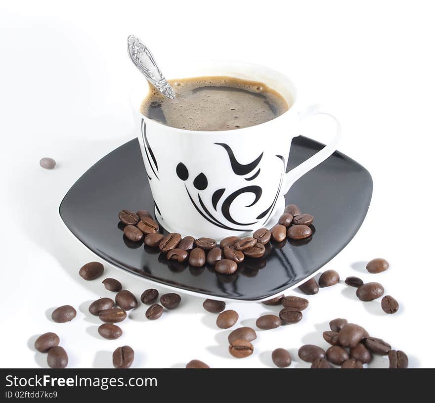 Cup of coffee on white background