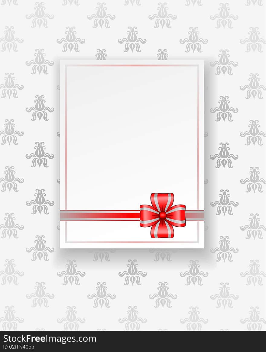 Beautiful white greeting card with ribbon and bow