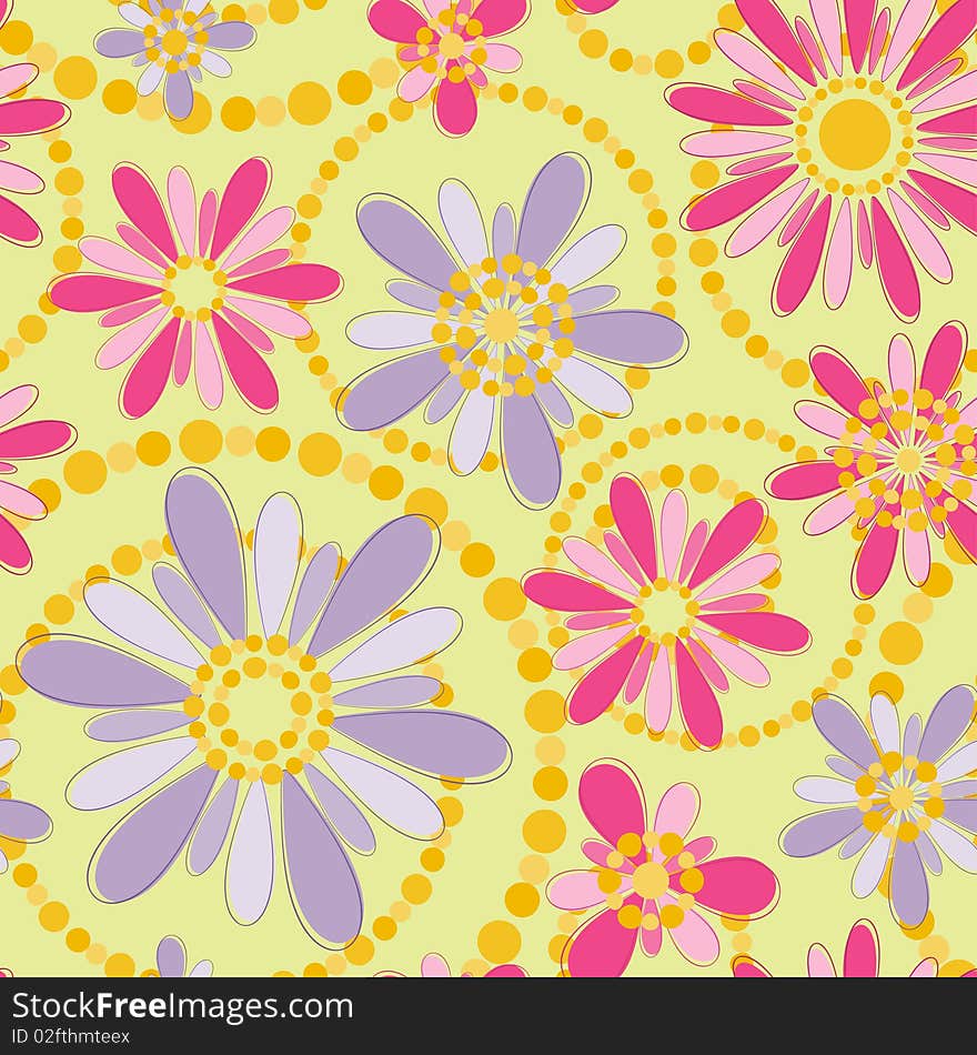 Seamless pattern with flowers and dots