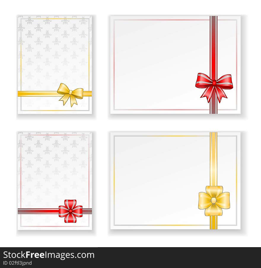 Beautiful white greeting card with ribbon and bow