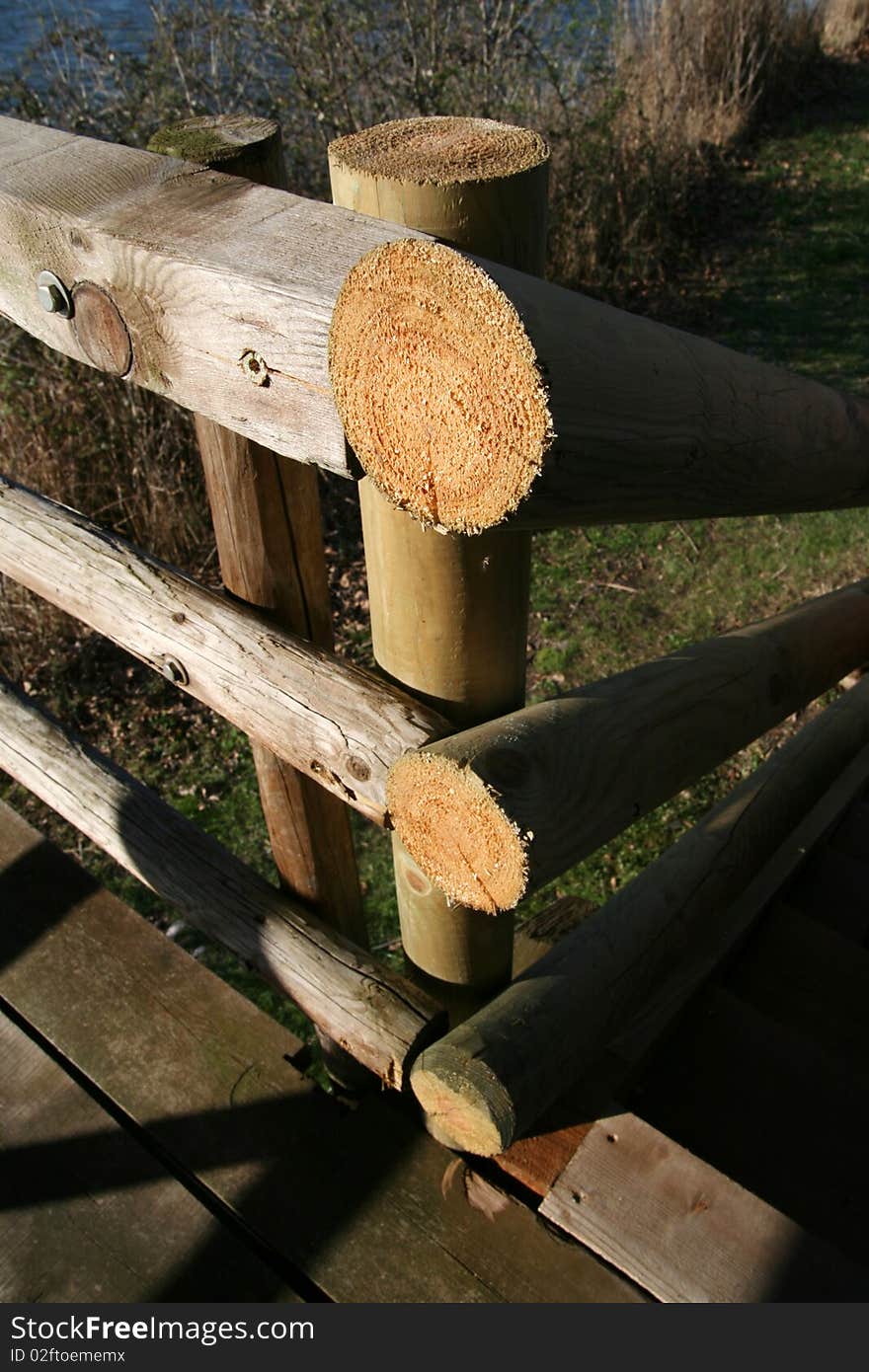 Woody handrail in the nature