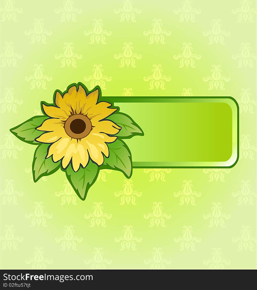 Green frame with yellow sunflower. Green frame with yellow sunflower