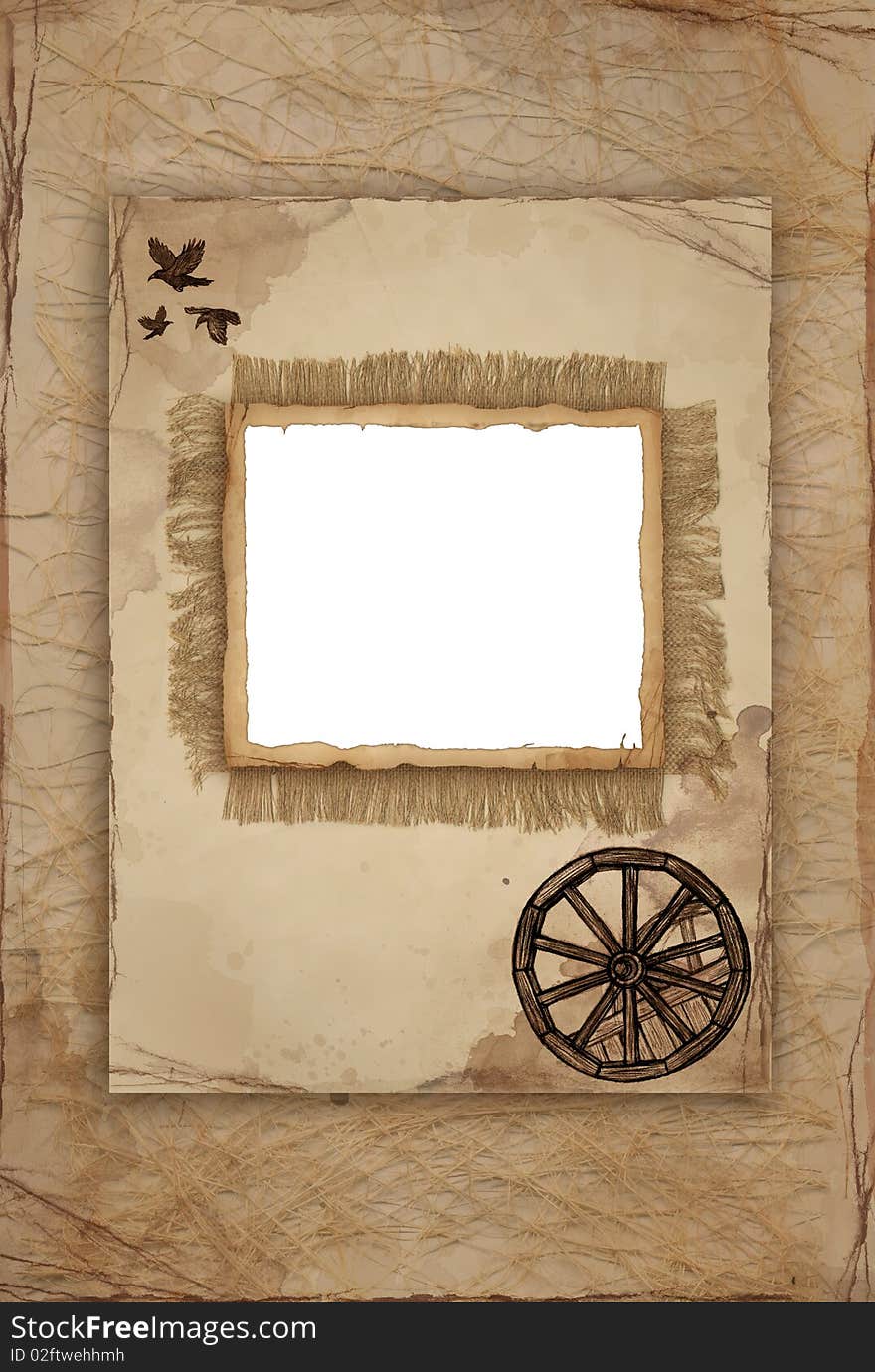 Brown old paper with sketch and frame