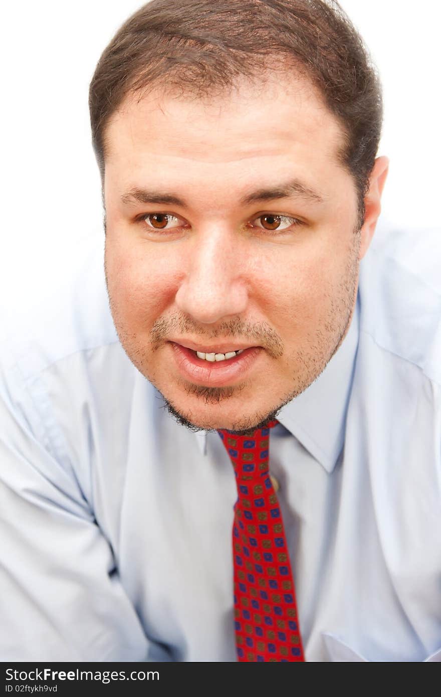 Young business man portrait isolated on white background.