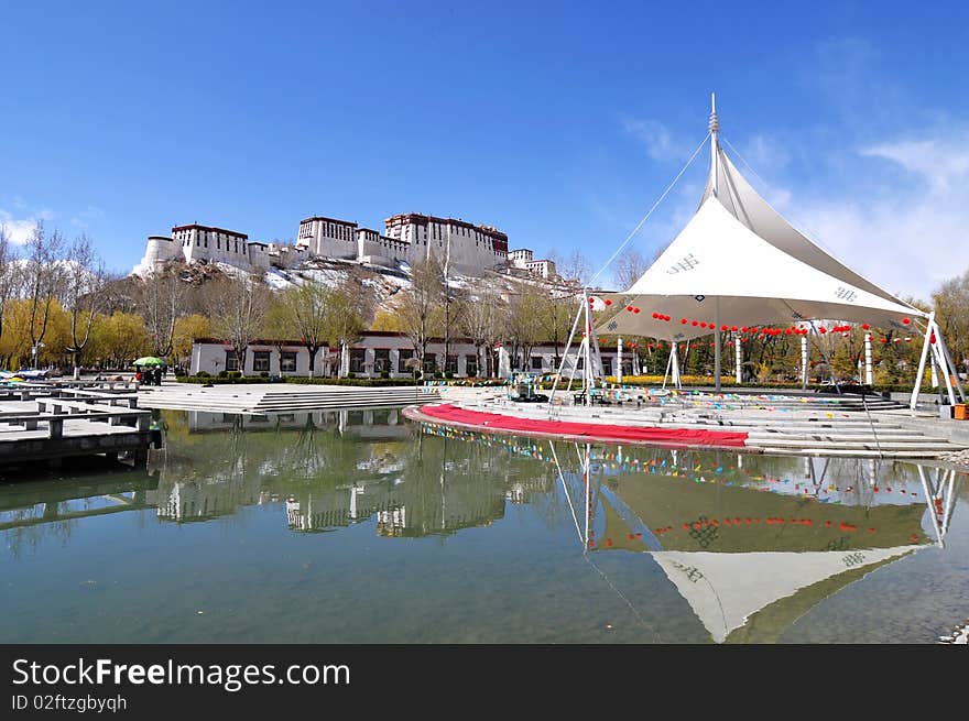 Zong-jiao-lu-kang Park, located in the north of the Potala, in the center of Lhasa city, Tibet, China. The photo was taken after snow on Apr.1,2010.