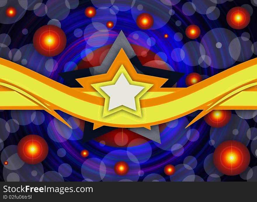 Abstract creative fantastic image stellar background with ribbon and a star. Abstract creative fantastic image stellar background with ribbon and a star