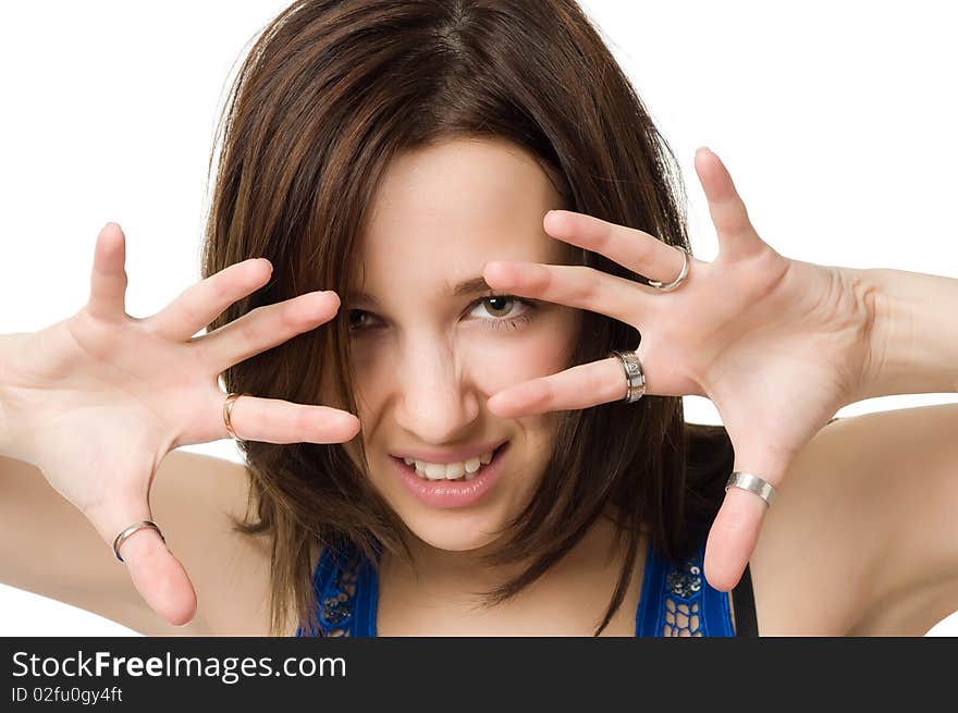 Close-up Portrait Of Young Woman Isolated On White