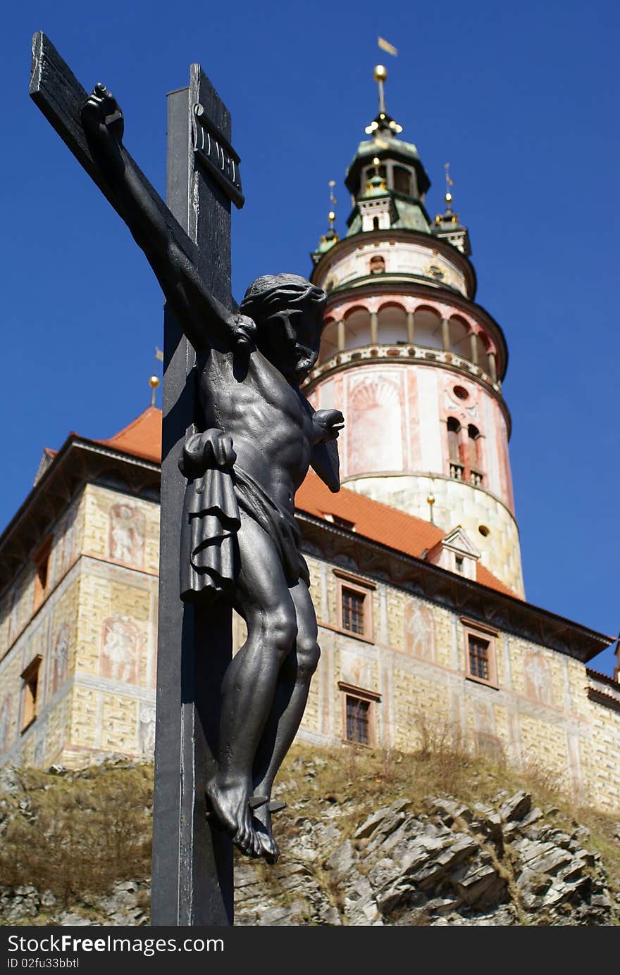 Cesky Krumlov, the old town and the castle above the Vltava River