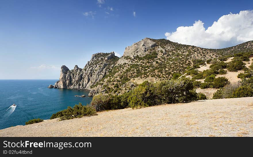 Crimea mountains and Black sea landscape, good sunny day. Crimea mountains and Black sea landscape, good sunny day