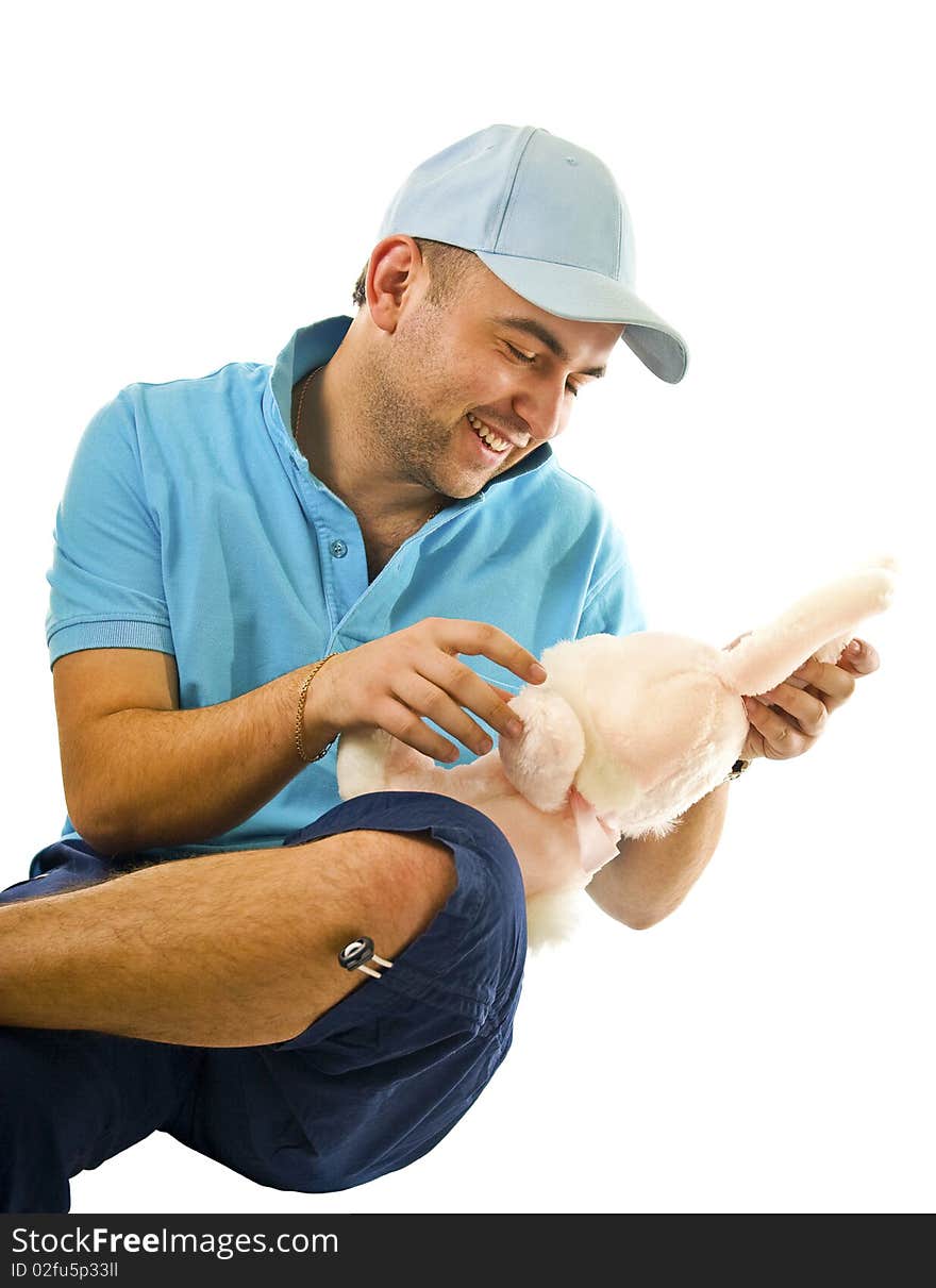 Happy man with toy