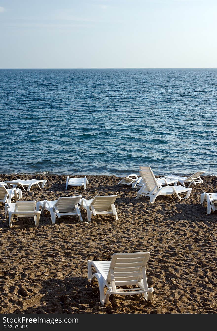 Chaise lounges on beach