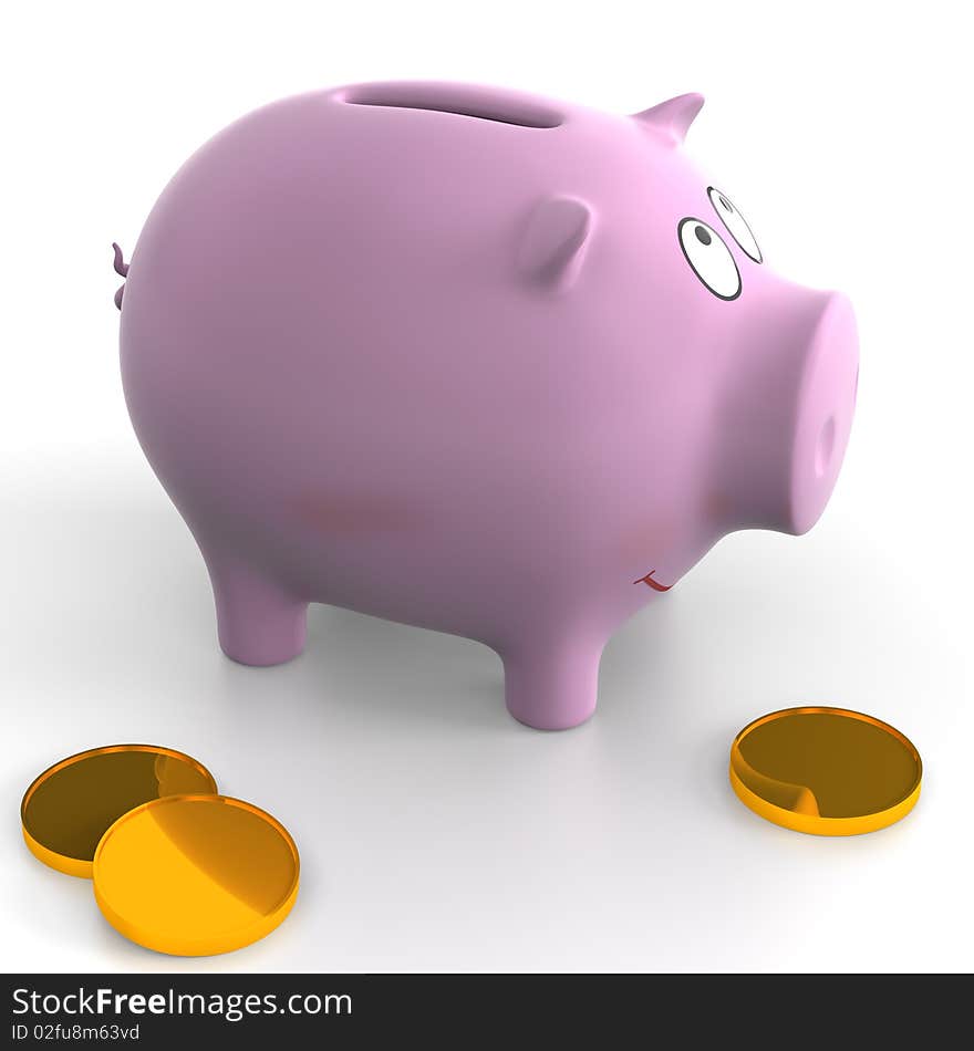 Ceramic piggy bank on the white background. Illustration. 3D render. Pink color. Ceramic piggy bank on the white background. Illustration. 3D render. Pink color.