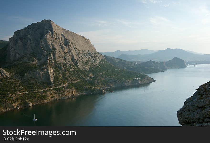 Crimea mountains and Black sea landscape, early morning. Crimea mountains and Black sea landscape, early morning