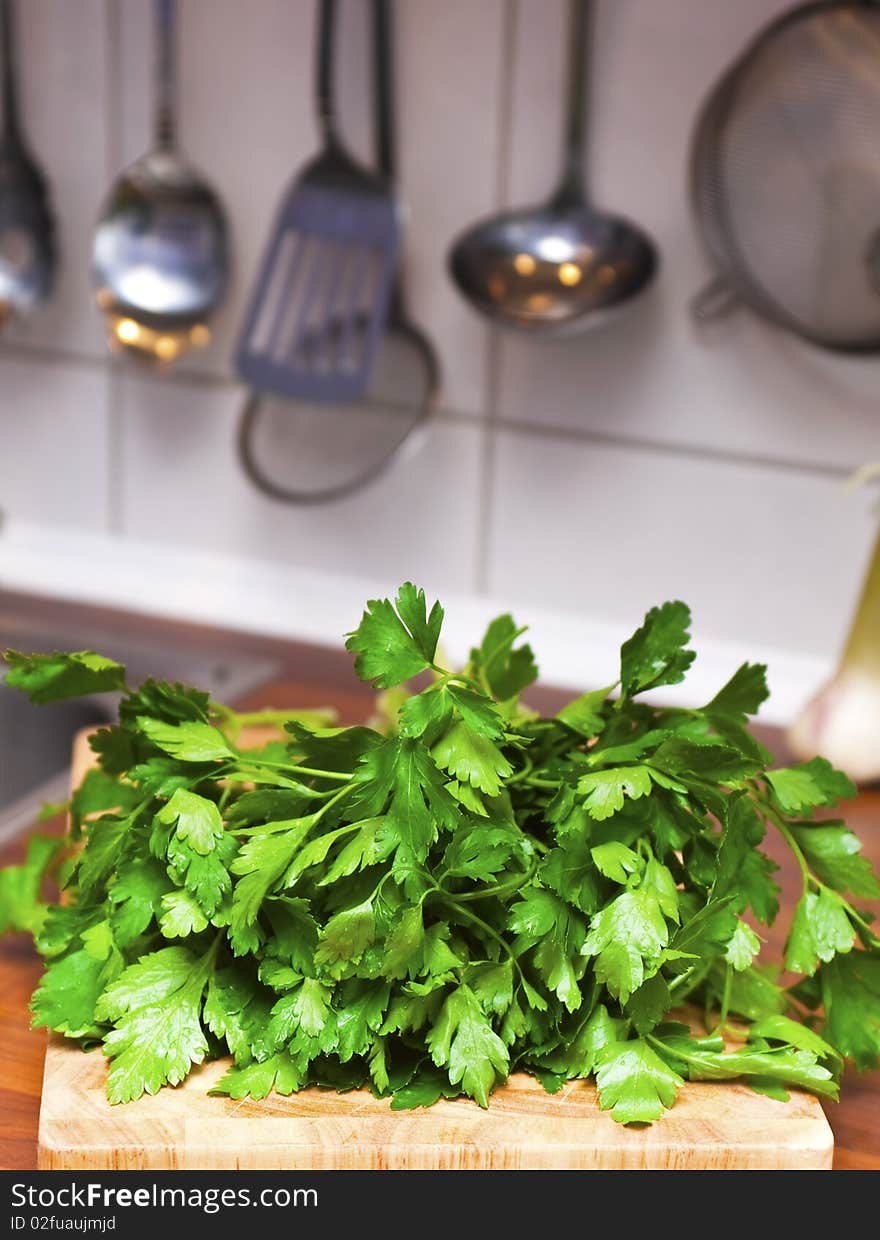 Fresh parsley on a cutting board