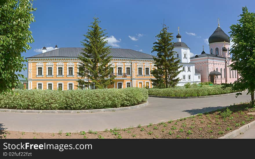 Temples and buildings inside the monastery, sunny day, Russia,. Temples and buildings inside the monastery, sunny day, Russia,