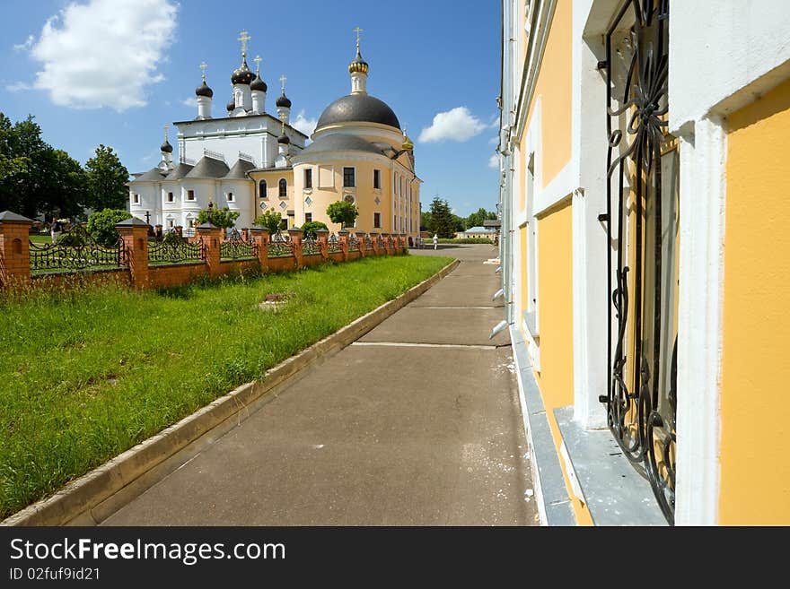 Temples and buildings inside the monastery, sunny day, Russia,. Temples and buildings inside the monastery, sunny day, Russia,