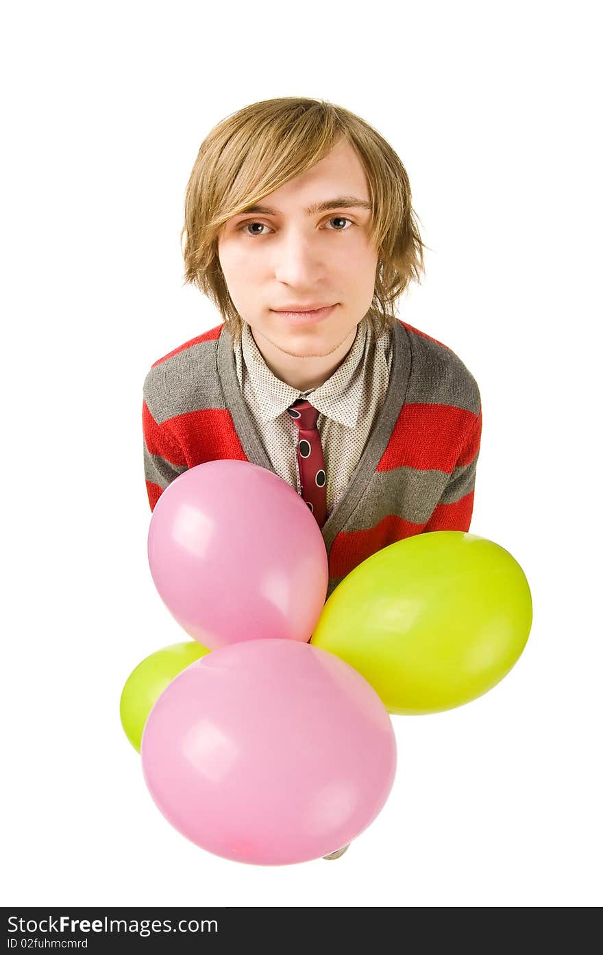 Funny fisheye shoot of young man with balloon