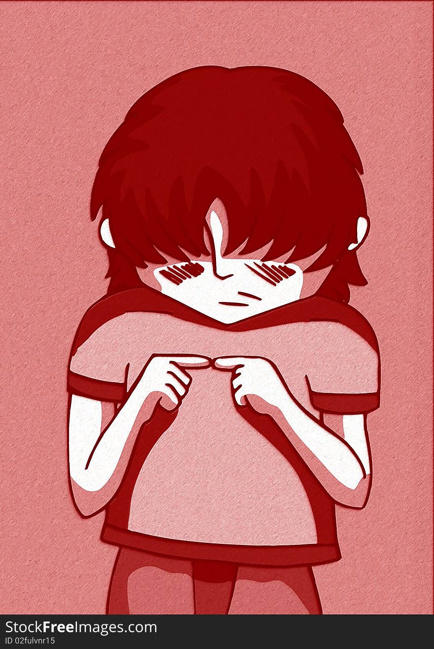 Illustration that represents a very shy boy. Illustration that represents a very shy boy