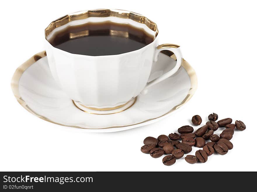 Cup of delicious coffee on a white background