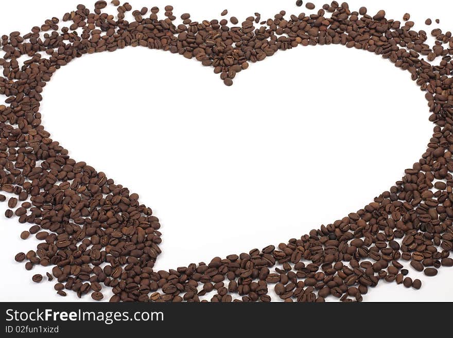 Aromatic coffee beans in the form of heart