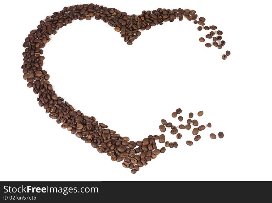 Aromatic coffee beans in the form of heart