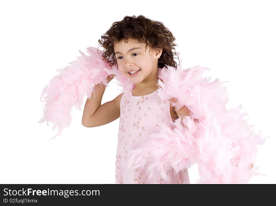 Cute kid with feather boa