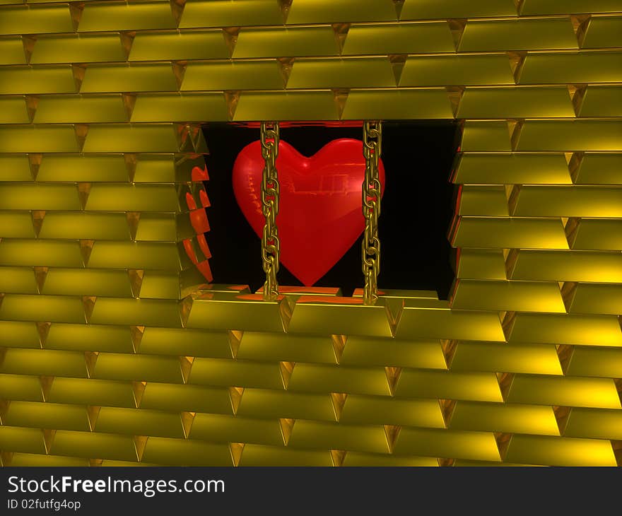 Red heart in gold cage