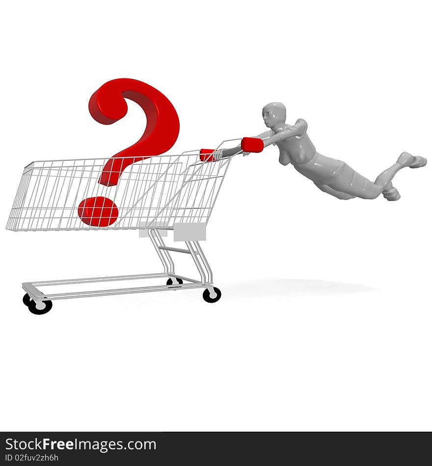 3d illustration of a naked female android with shopping cart