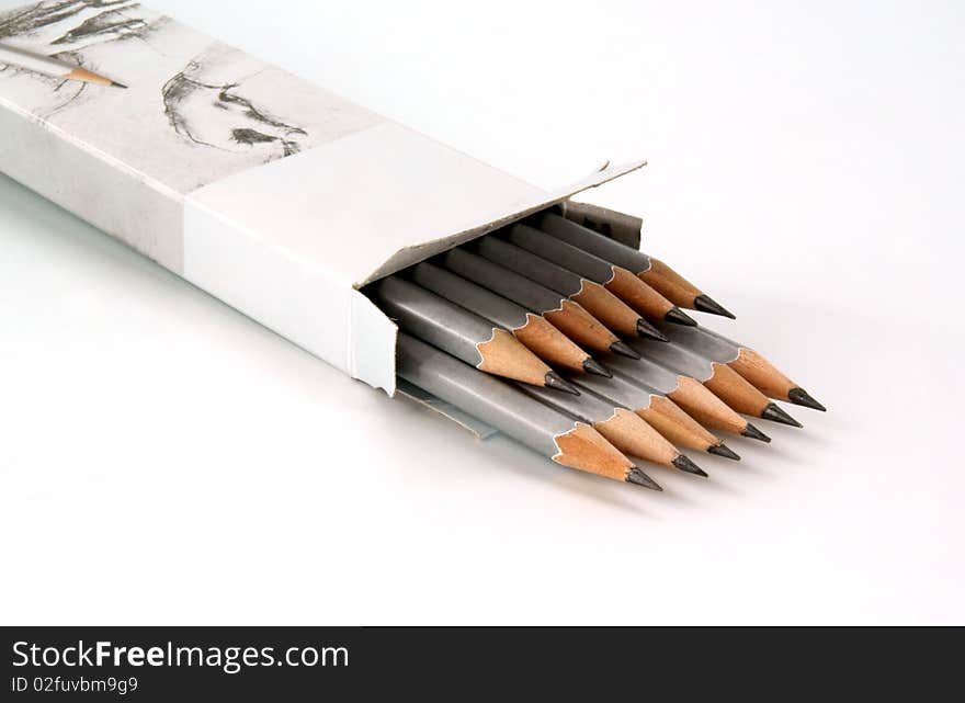 Set of graphite pencils against white background