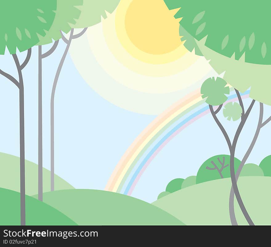 Trees, Sun And A Rainbow