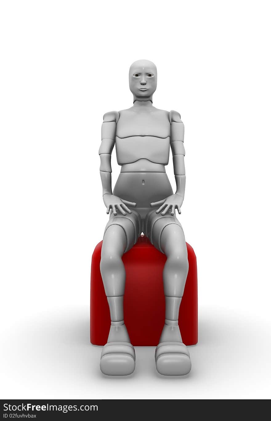 Android women sitting on red cube