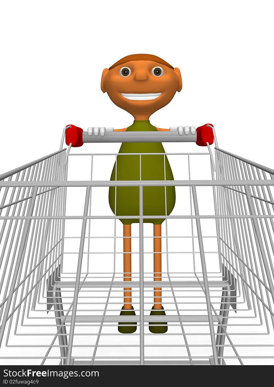 3d illustration of goblins with a shopping cart. 3d illustration of goblins with a shopping cart