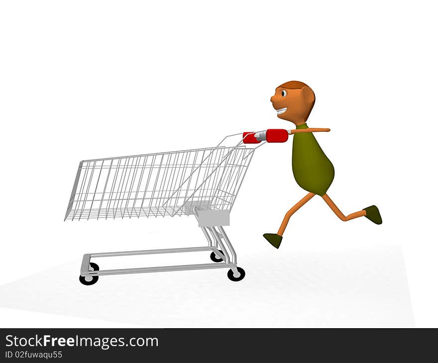 3d illustration of goblins with a shopping cart. 3d illustration of goblins with a shopping cart