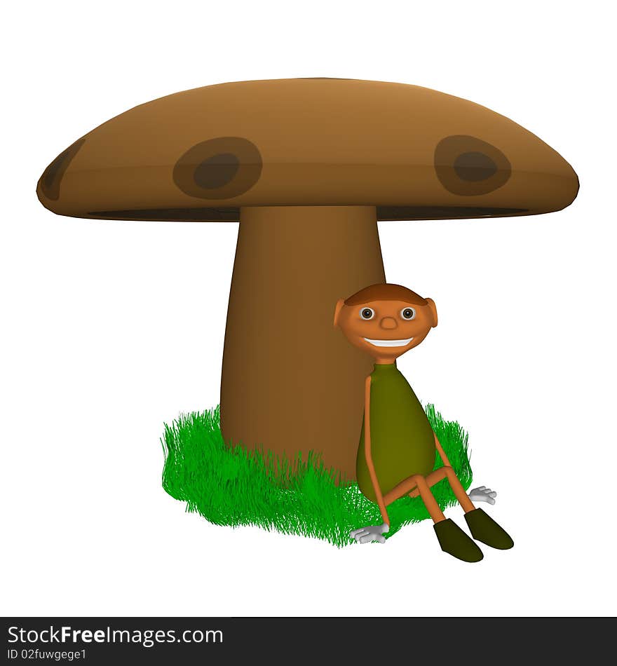 3d illustration of a goblin sitting under a mushroom