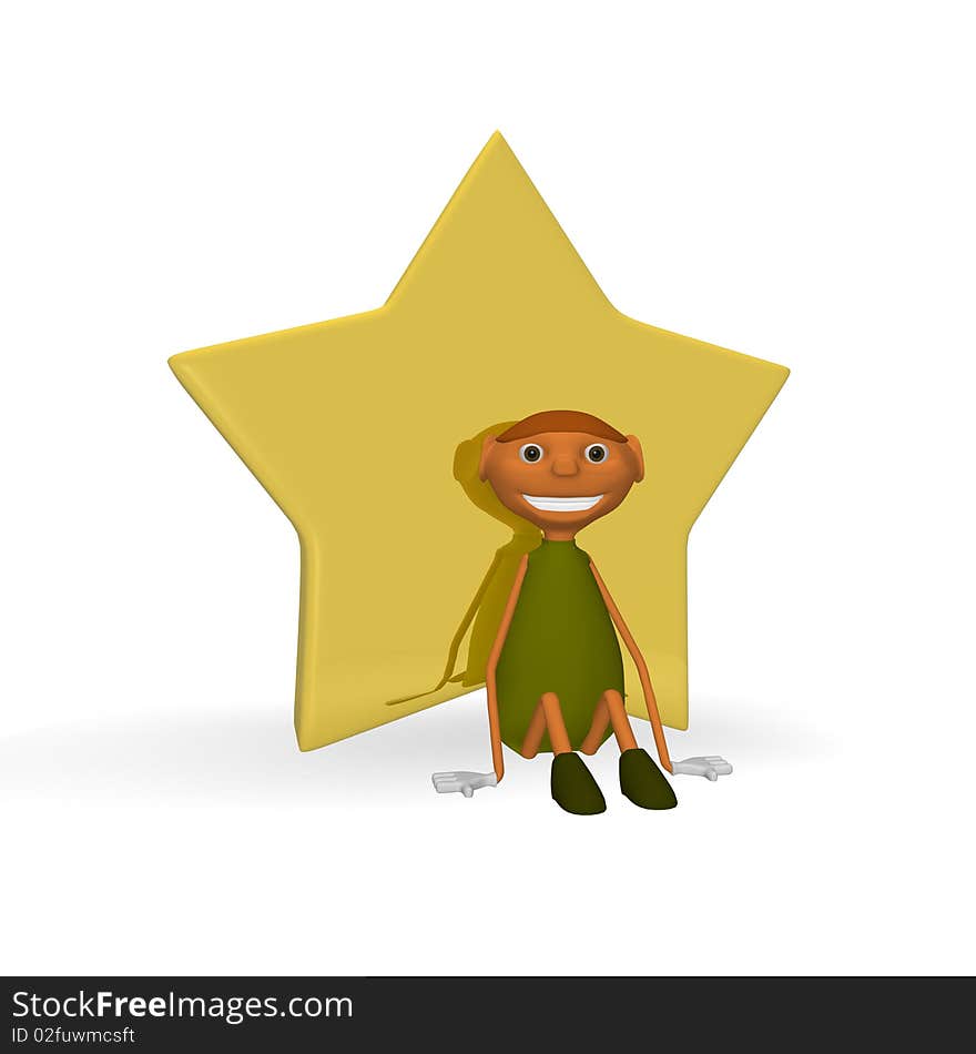 3d illustration of a goblin with a star. 3d illustration of a goblin with a star