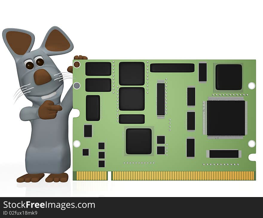 3d illustration of a mouse with a computer card. 3d illustration of a mouse with a computer card